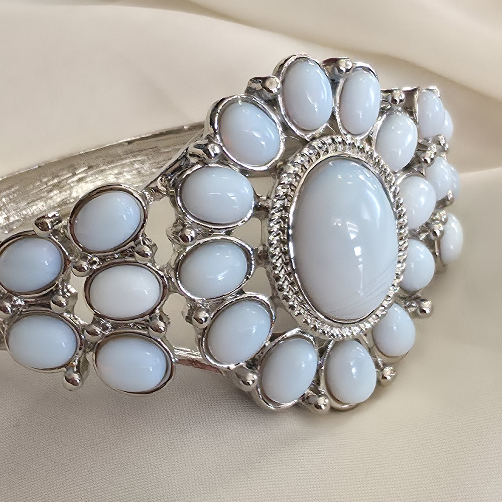 Opalite Silvertone Hinged Bangle - image 2